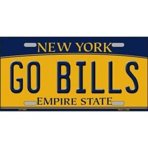 NFL Go Bills License Plate Tag Metal Yellow Buffalo Sign Retro NY Logo Bar New